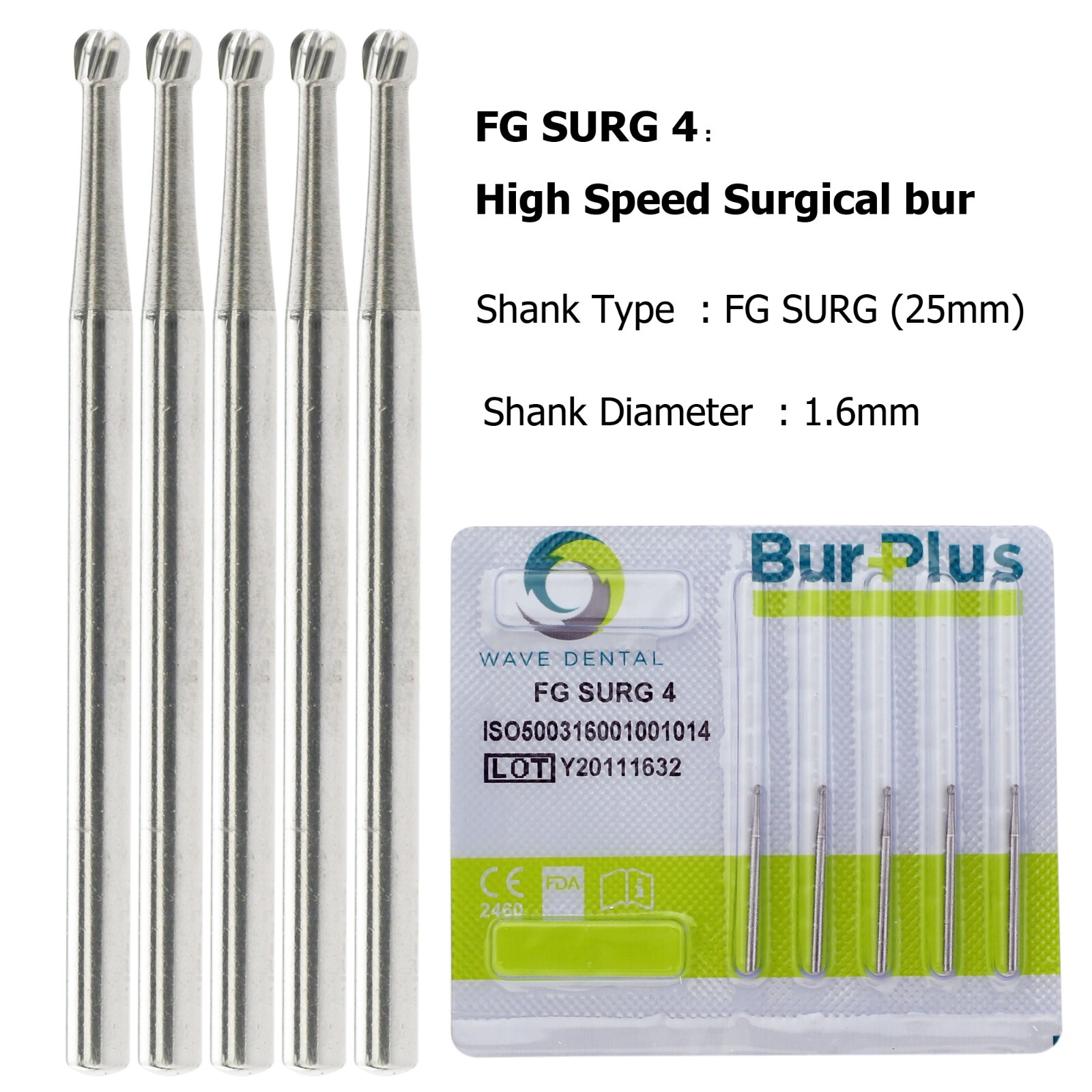 Dental Oral Surgical Bur Tungsten Carbide 25mm FG 1.6mm Round / Straight Fissure