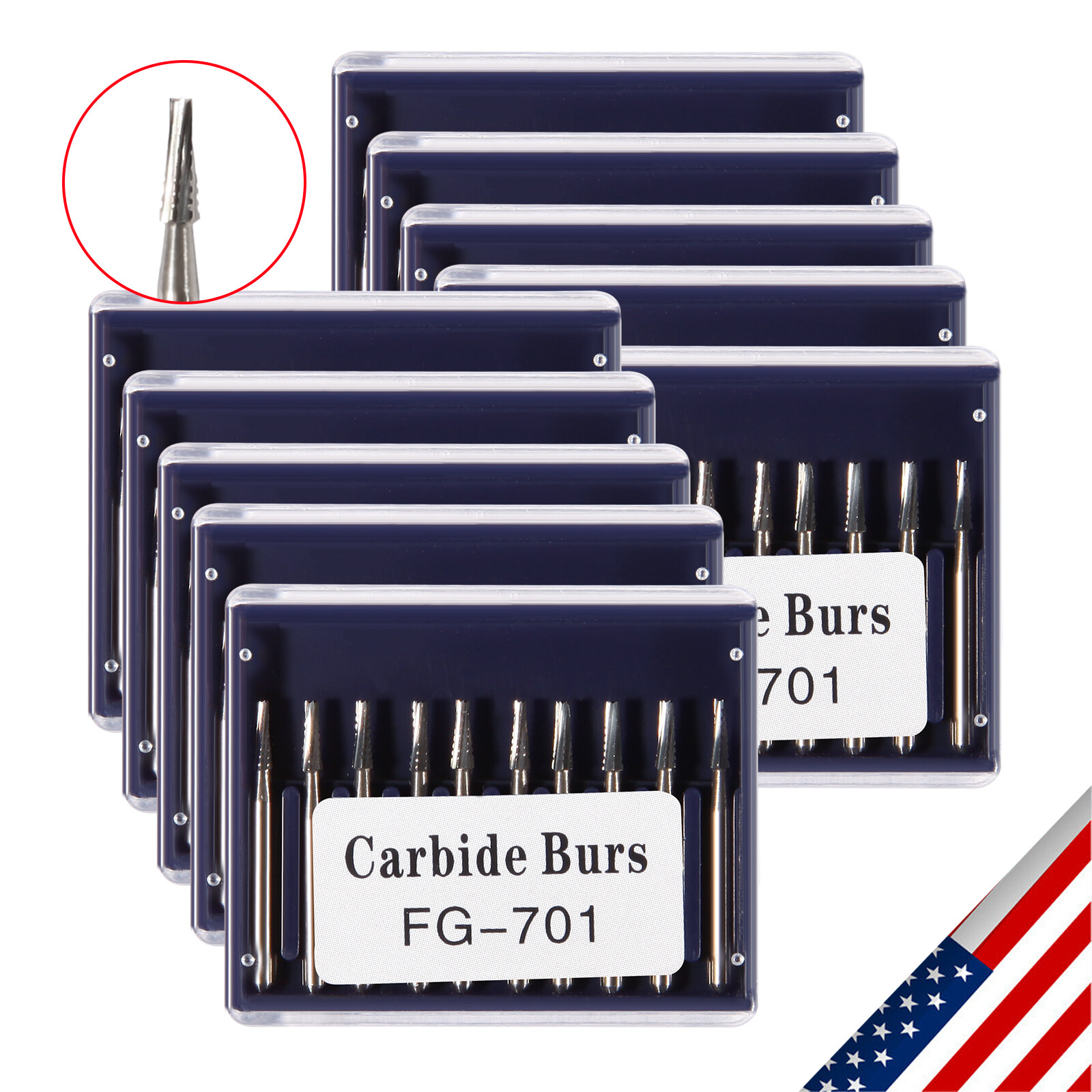 10-100pcs FG 701 Dental Carbide Burs 19mm FG Tapered Fissure Bur for High Speed
