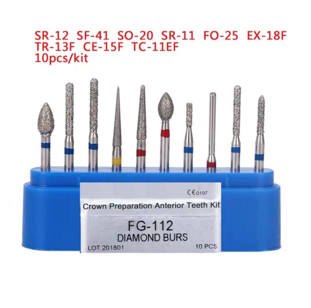 1-10 Boxes Dental High Speed Crown Preparation Anterior Diamond FG-112 Burs