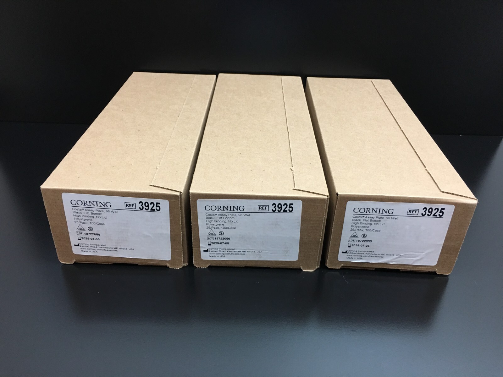 Corning REF 3925 Black Flat Bottom 96 Well High Bind Microplate Lot 3 PKS
