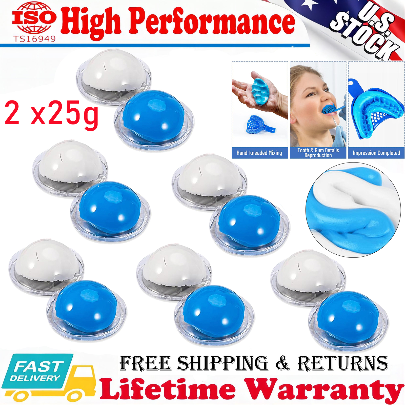 USA Dental Putty Fast Set 12x 25g PVS VPS Impression Silicon Material Mint Base