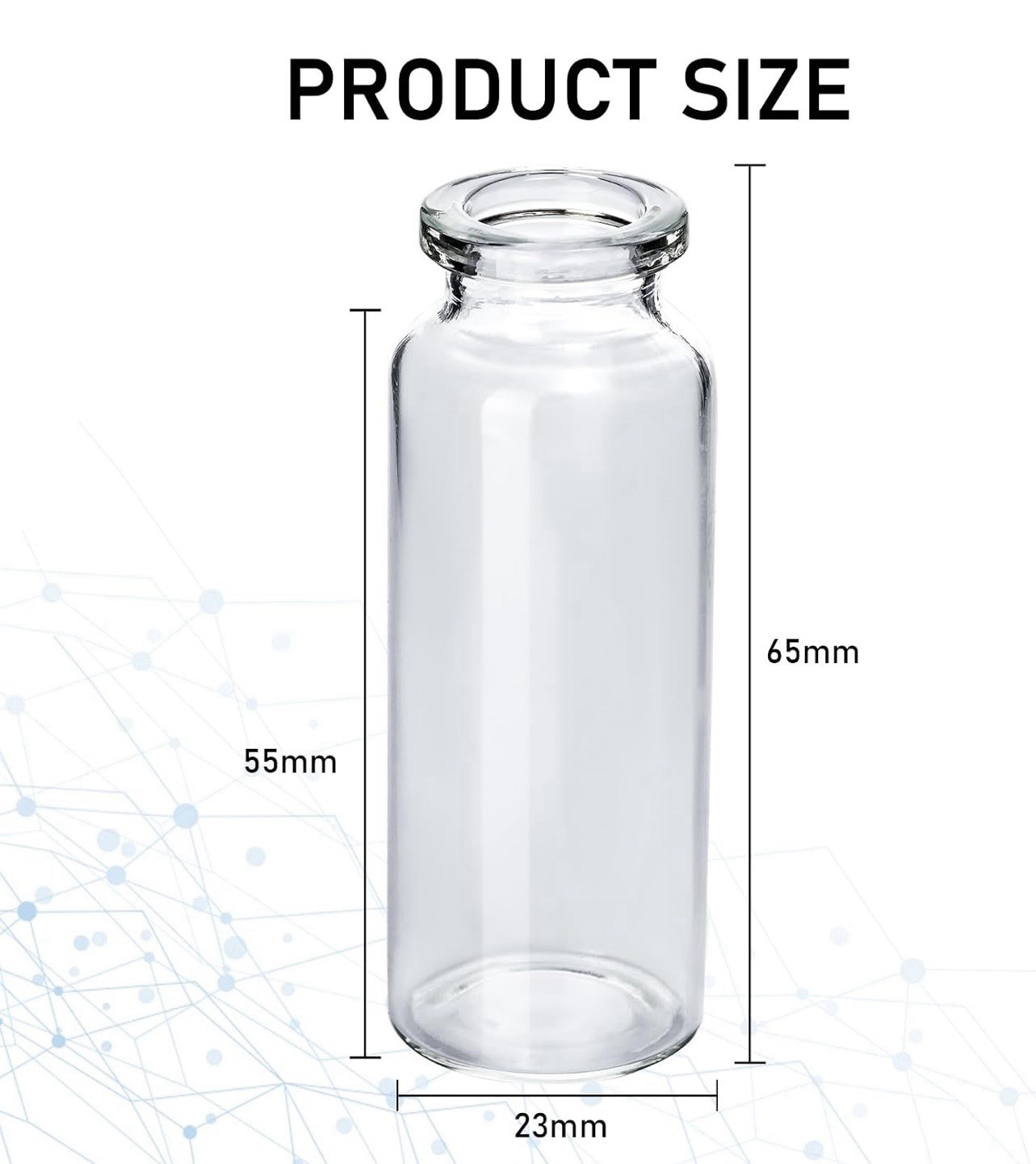 Clear Glass Round Lab Vials, Crimp Top, 23mm x 65mm, Bio/Physical Lab. 3 Pack.