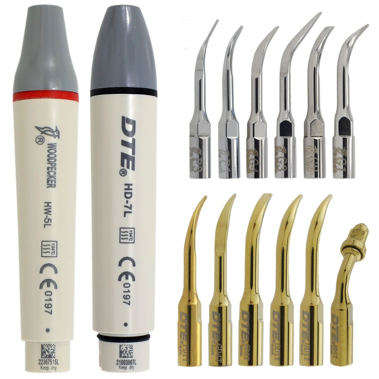 100% Woodpecker DTE Ultrasonic Scaler LED Handpiece HW-5L HD-7L GD1 Piezo Tips