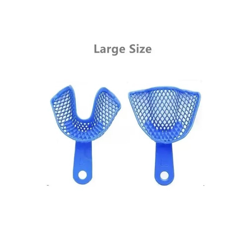 Dental Plastic-Steel Impression Tray Mesh Shape Precise Blue L/M/S/Ant/Side 2Pcs