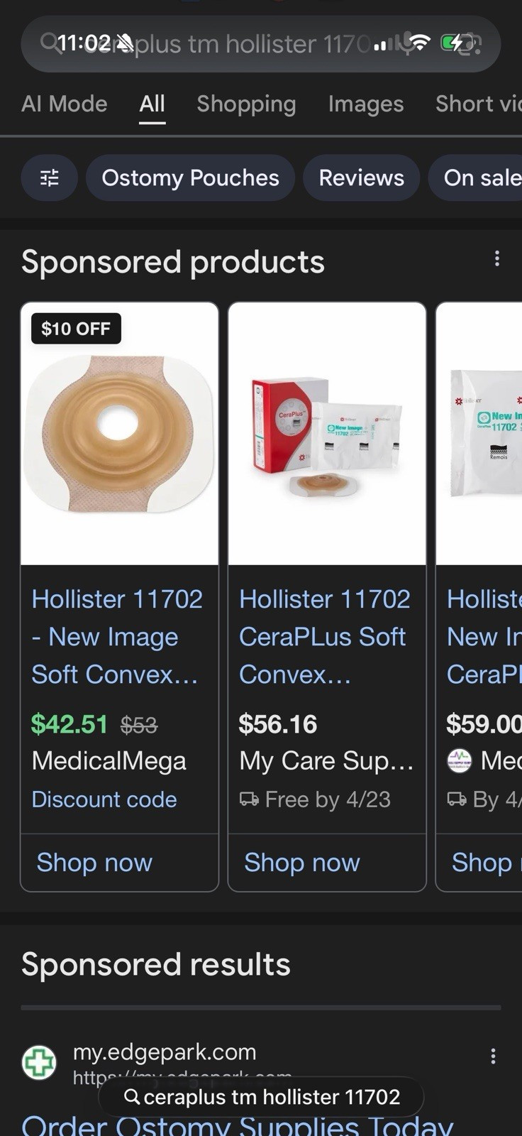 Hollister CeraPlus New Image Convex Cut-To-Fit Skin Barrier 11702 Standard Wear