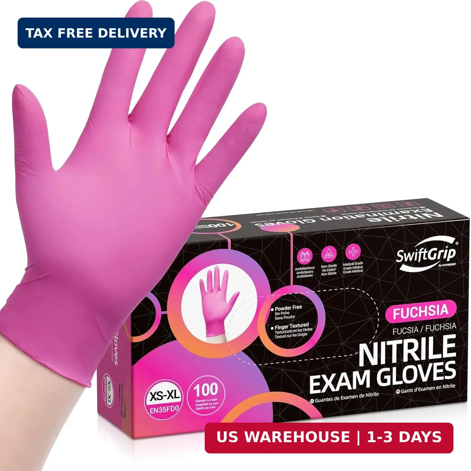 SwiftGrip Powder-Free Nitrile Gloves, 3-mil, Disposable Nitrile Gloves, Latex-Fr