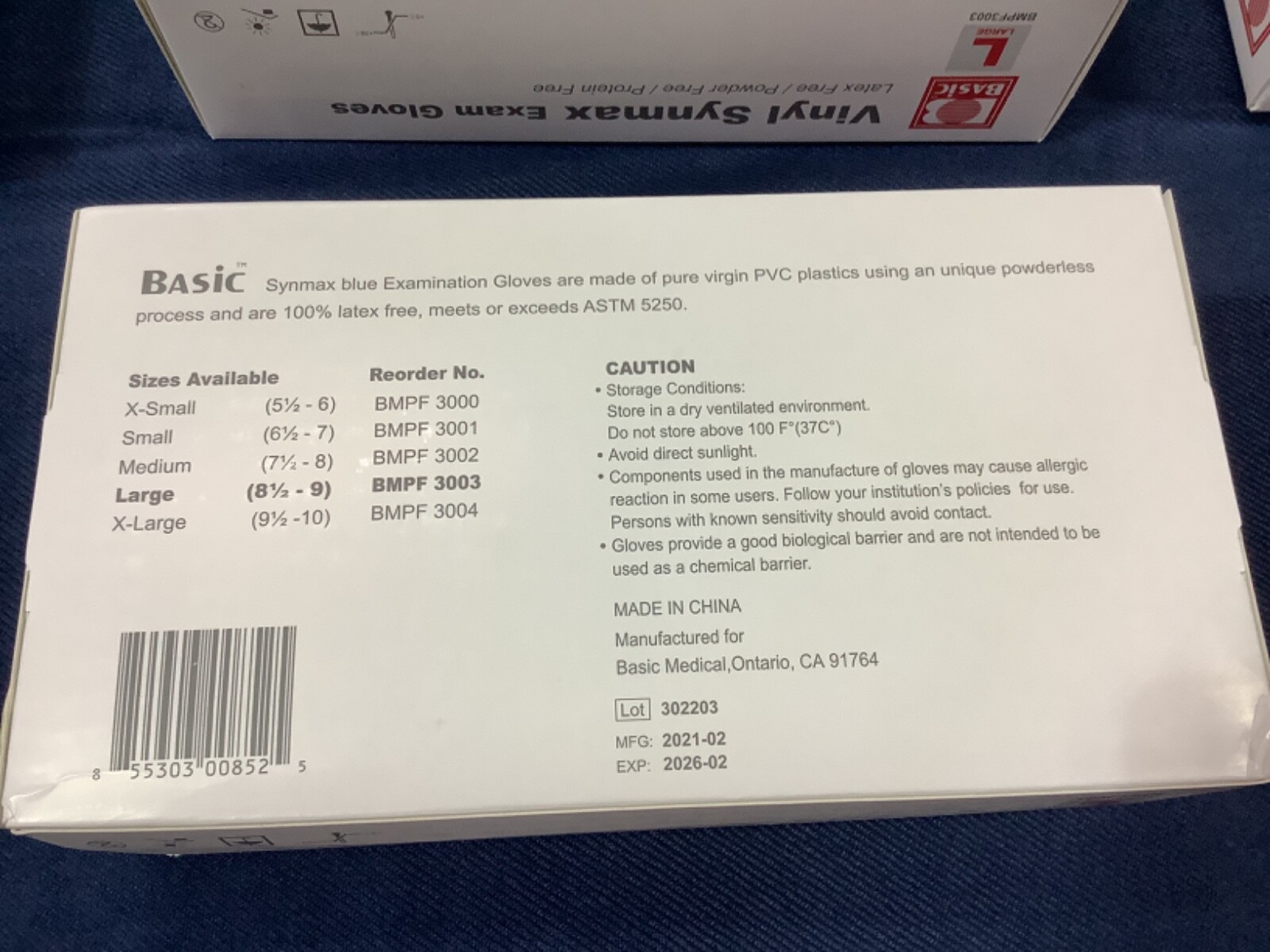 BASIC Vinyl Synthetic Exam Gloves, Blue, BMPF 3003, “L”