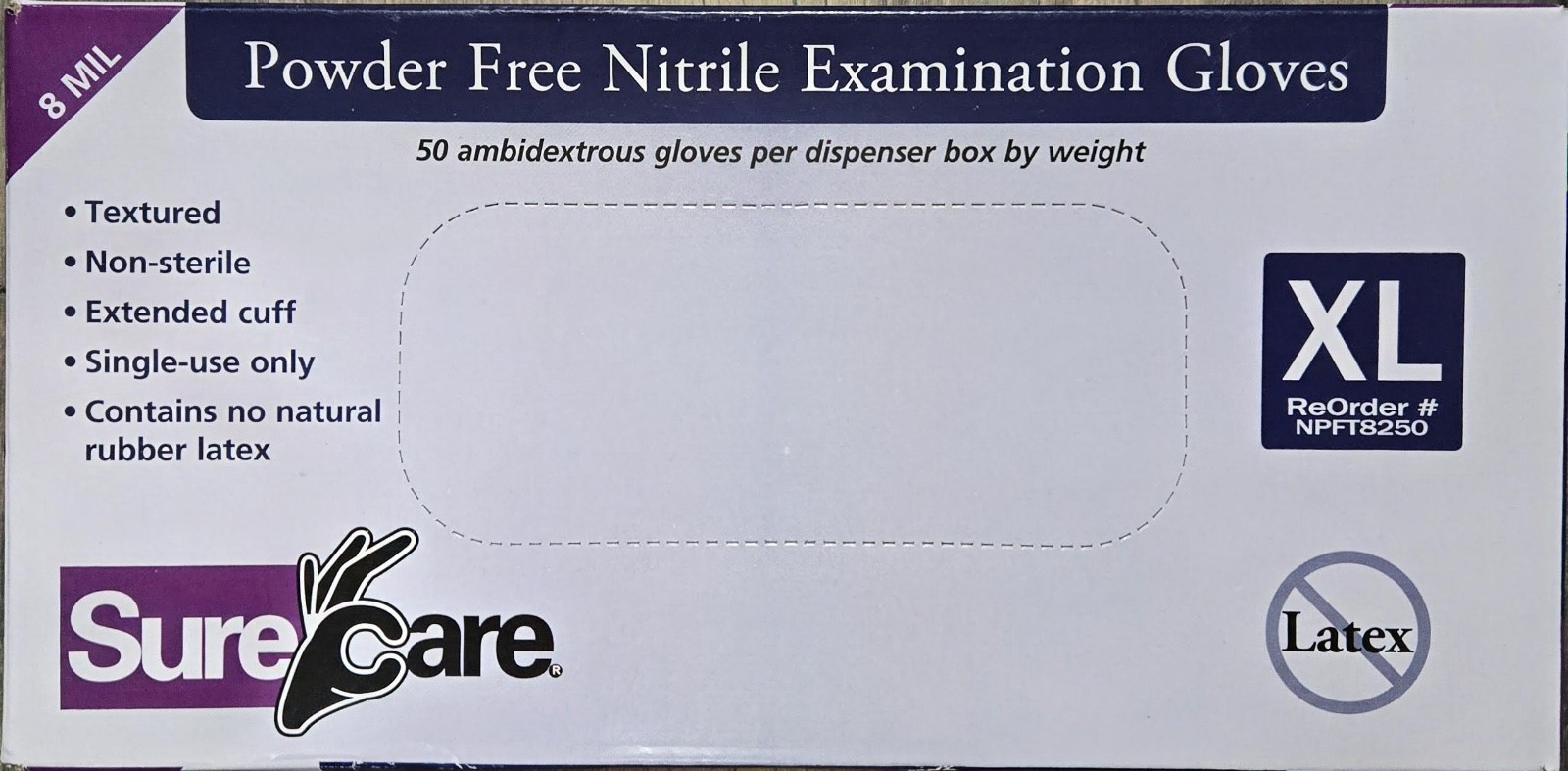 SureCare Powder Free Nitrile Examination Gloves Latex Free Blue XL