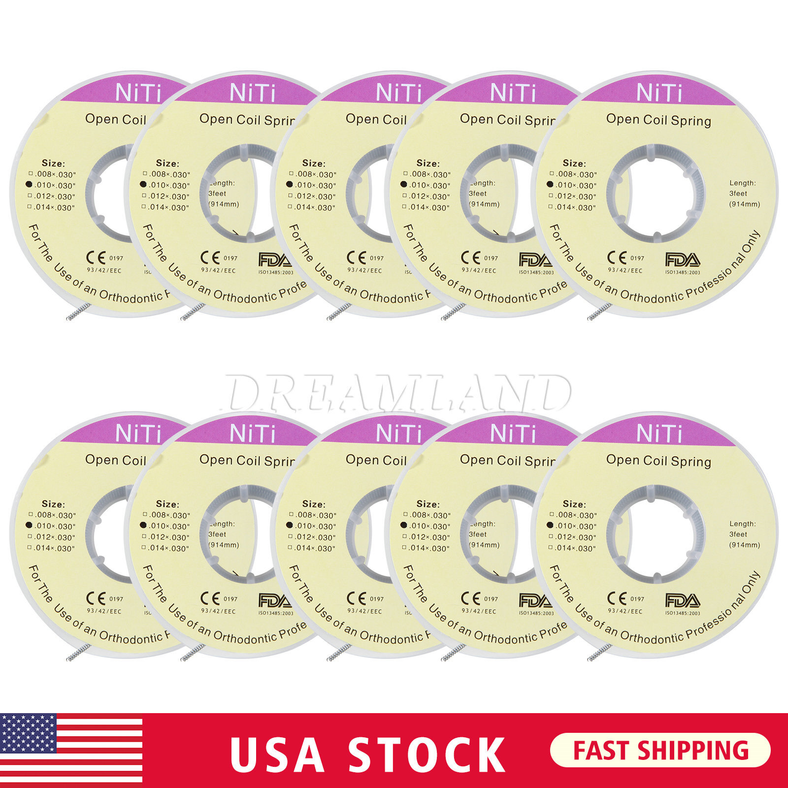 Dental Ortodoncia Niti Open Coil Springs Dia.012 / 010 pulgada, 914 mm / 3 pies