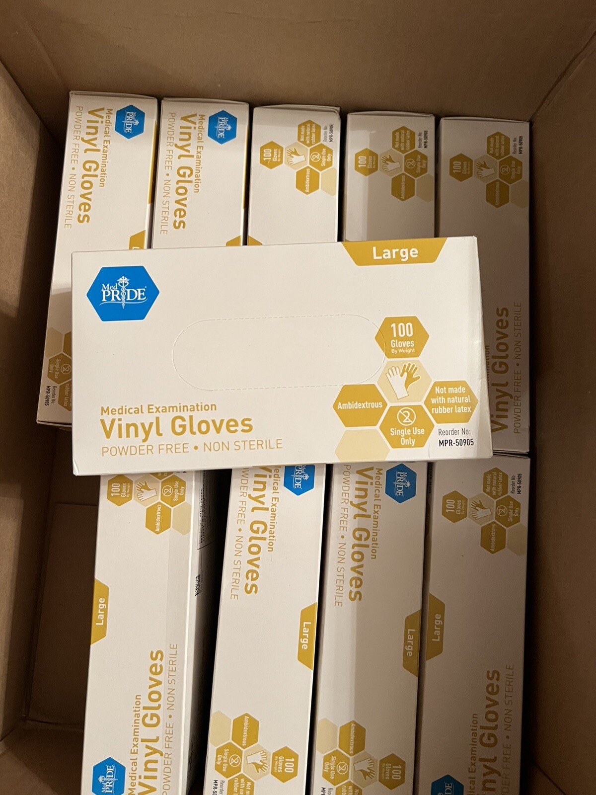 MedPride Medical Examination Vinyl Gloves ,N/S Powder Free, Large-1000 Gloves/CS