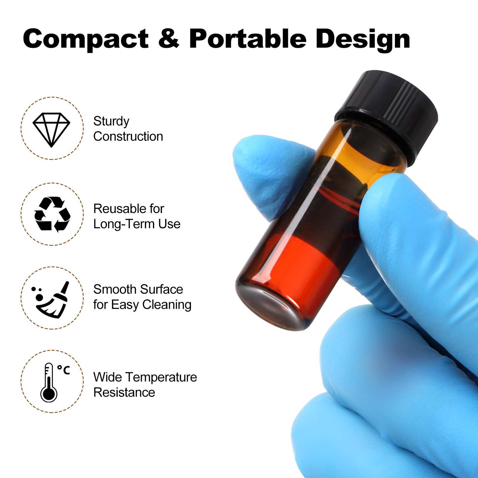 100 Pack 4ml Sample Vials 1 Dram Amber Glass Vials with Black PP Screw Caps US