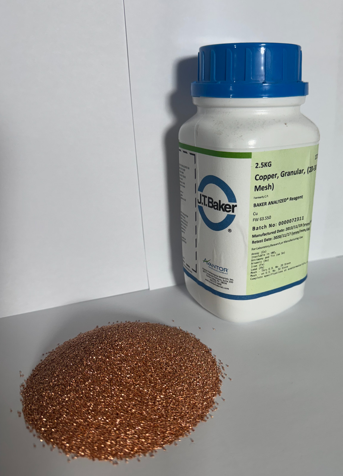 Copper Metal, Granular 20-30 mesh, High Purity, 99.5% min., 2.5 kg