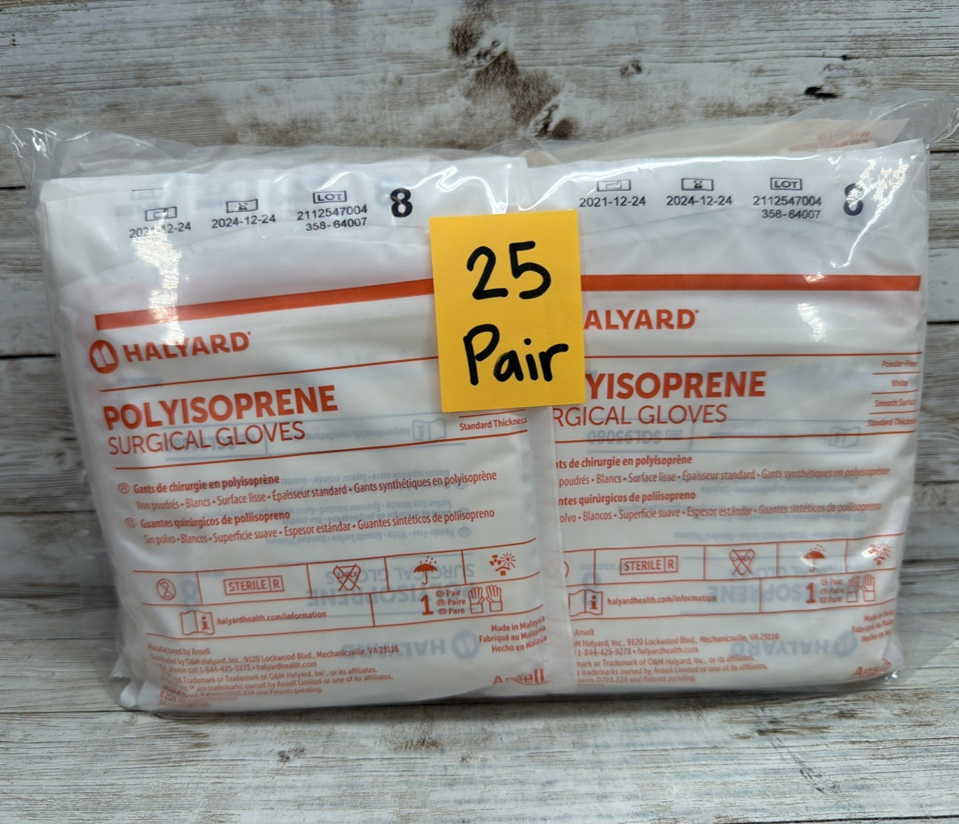 HALYARD Polyisoprene Surgical Gloves Sterile *25 Pair Bundle* Size: 8 *See Date*