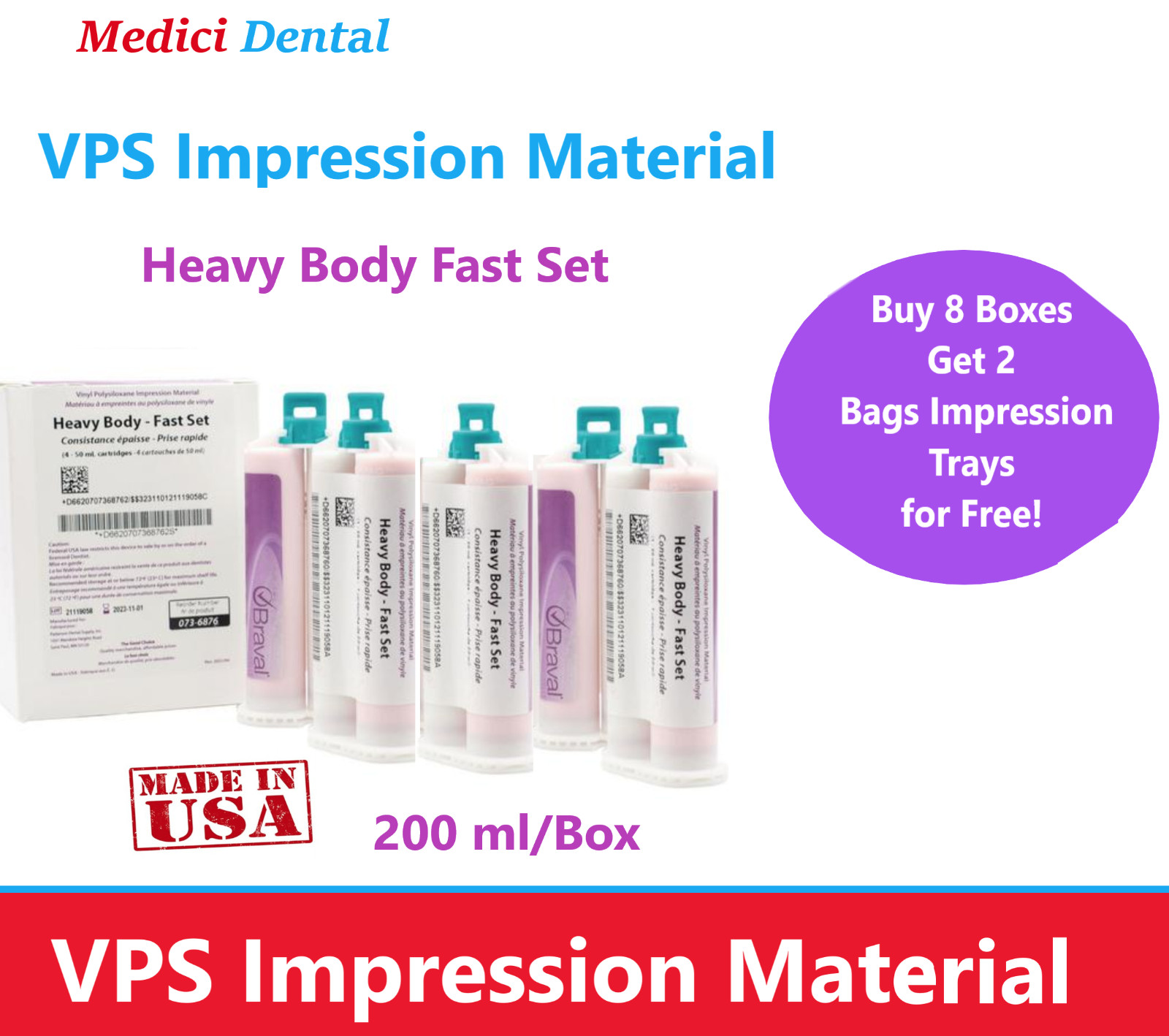 Braval HEAVY BODY FAST SET PVS VPS Impression Material, 200ml/Box, Made in USA
