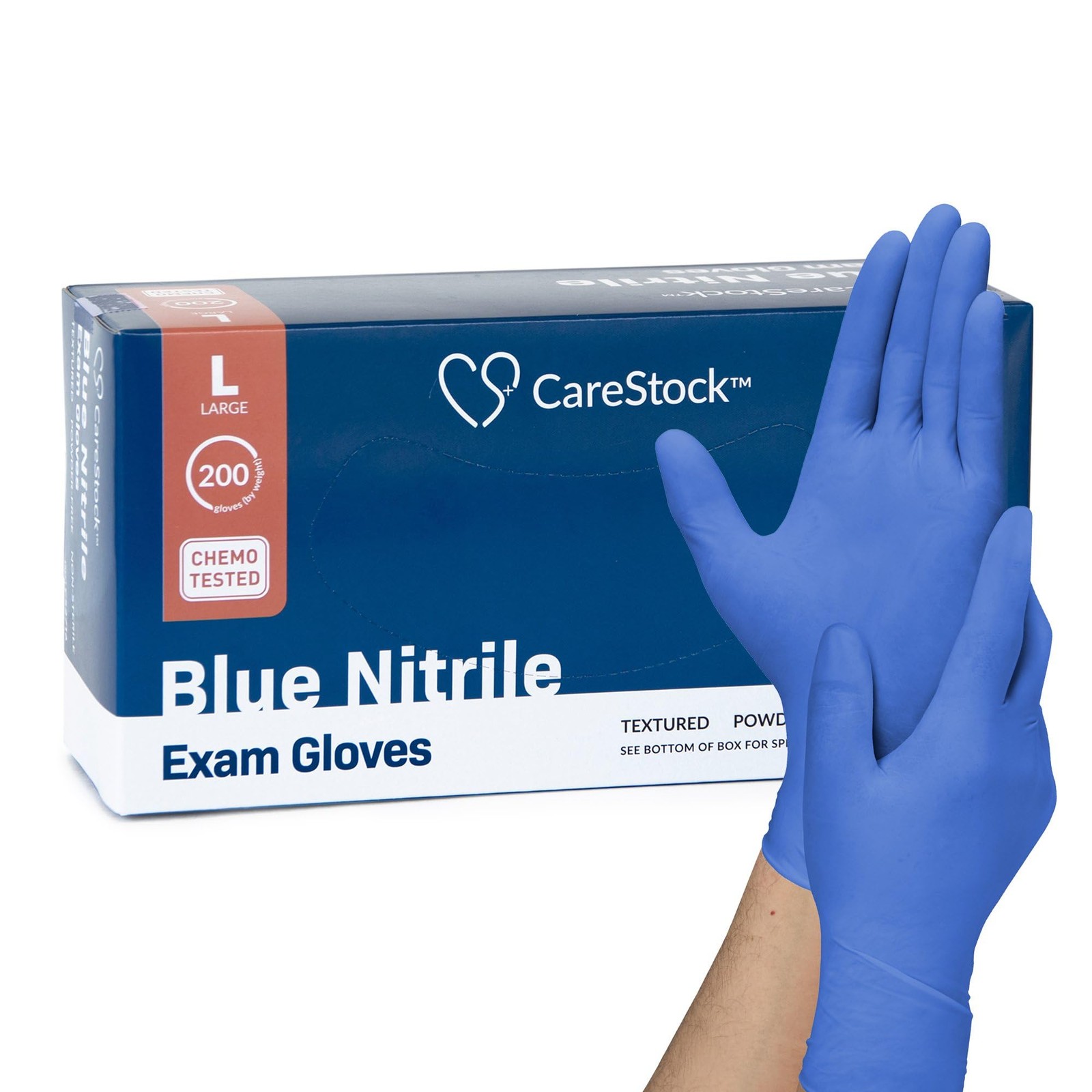 CareStock Blue Nitrile Exam Gloves [200 Count] Disposable, Large,