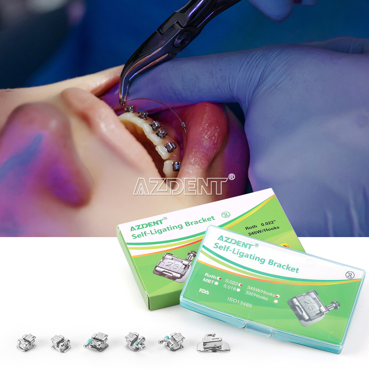 Dental Self-ligating Brackets Braces Buccal Tube Mini MBT/MBT.022 Hooks 345