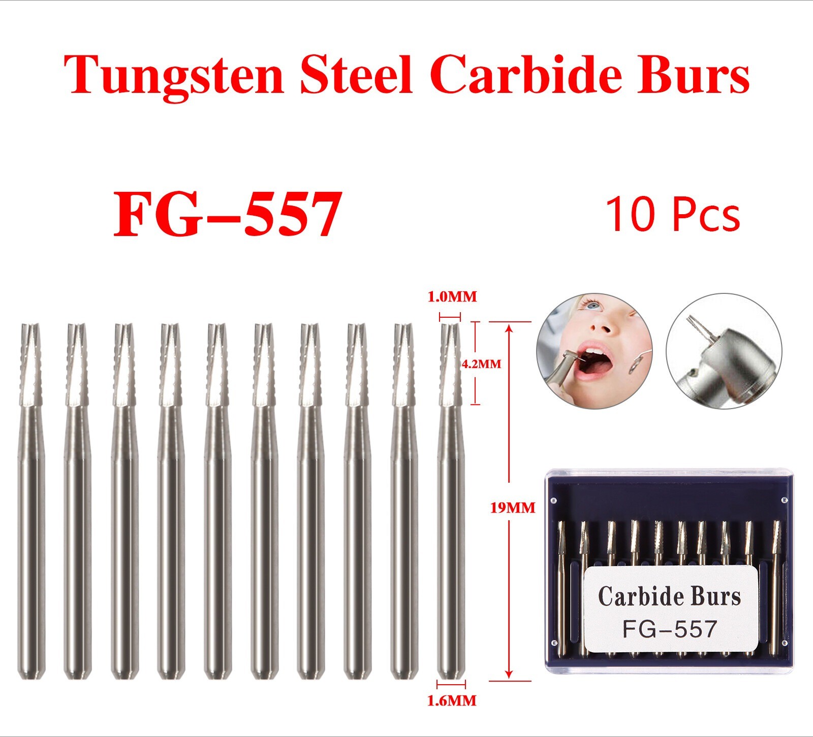 100件装牙科圆形硬质合金FG Bur适用于高速手机-