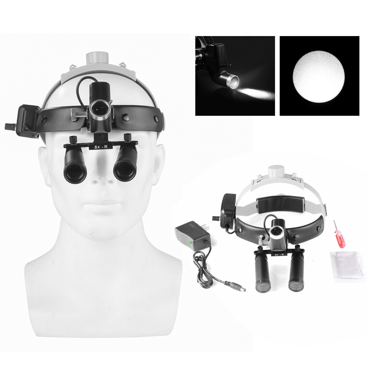 8.0X Dental Medical Surgical Loupe+5W LED Headband Head Light Head Lamp ENT
