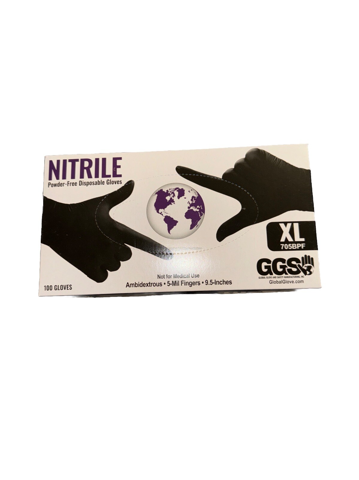Global Glove 705BPF Black Nitrile PF Rough Finish 9.5” Size: XL (100 CT)