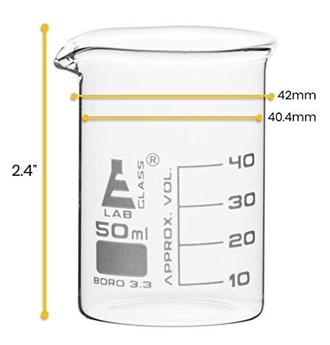 EISCO Beaker, 50ml – Low Form with Spout – White, 10ml Graduations -…