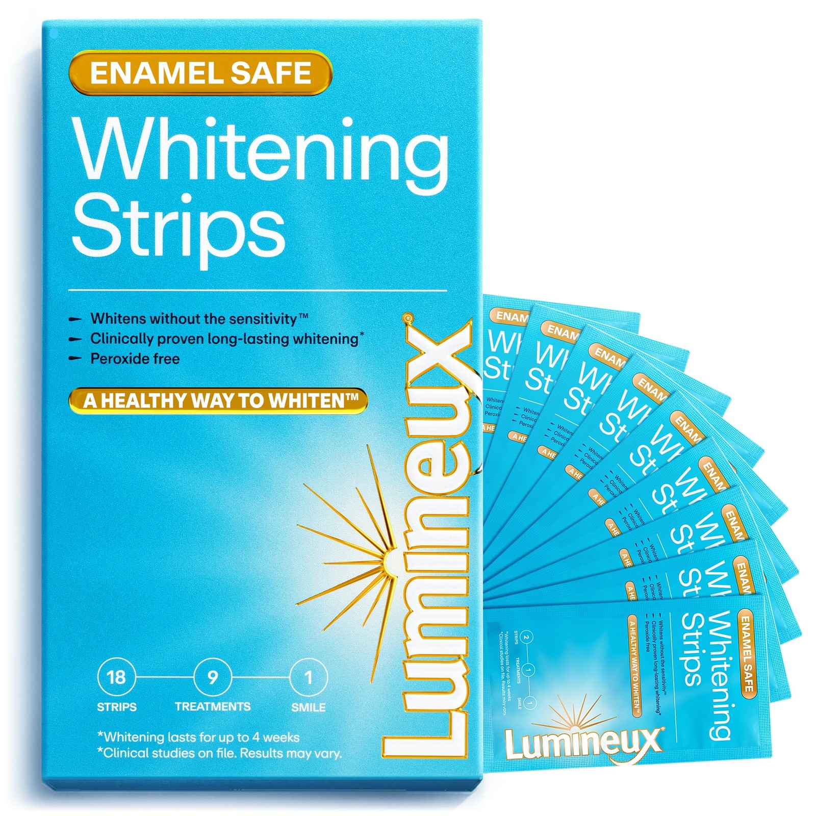 Lumineux Teeth Whitening Strips Kit – 9 Treatments 1 Count (Pack of 9), Clear
