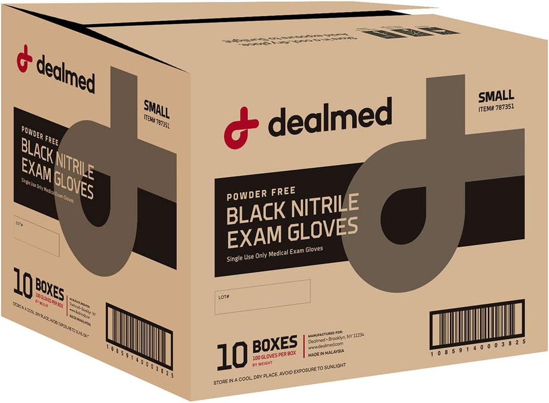 Dealmed Black Nitrile Exam Gloves – Disposable Multi-Purpose Use Medical Gloves