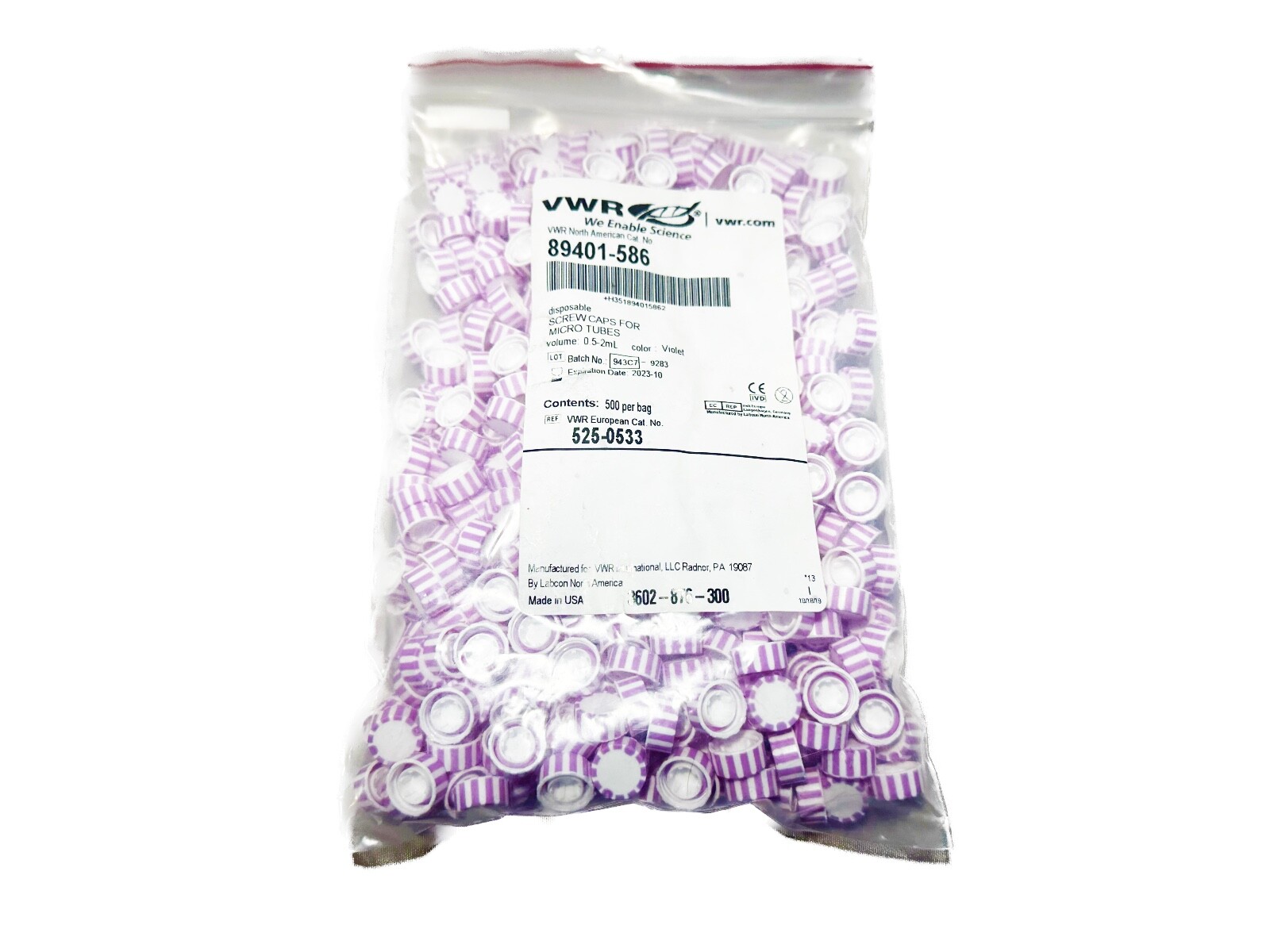 VWR™ GeneMate Screw Cap & O-Ring for 0.5-2.0mL Micro Centrifuge Tube 500/Pk LAB