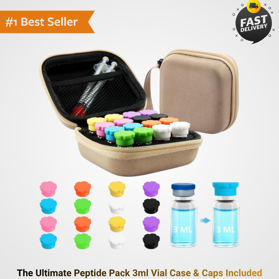 3ml Peptide Vial Storage Caps 16 Slots 8 Colors and Organizer Bag Combo Pack