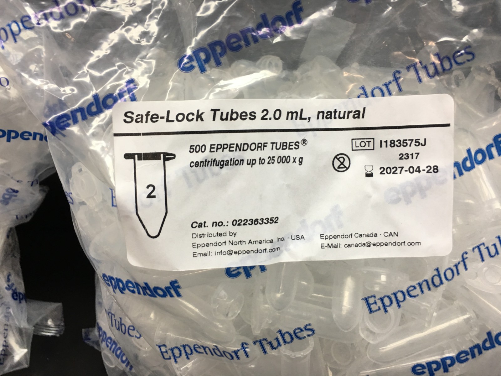 Eppendorf Cat No 022363352 Safe-Lock Tubes 2.0mL Natural Microtube Lot 2 PKS