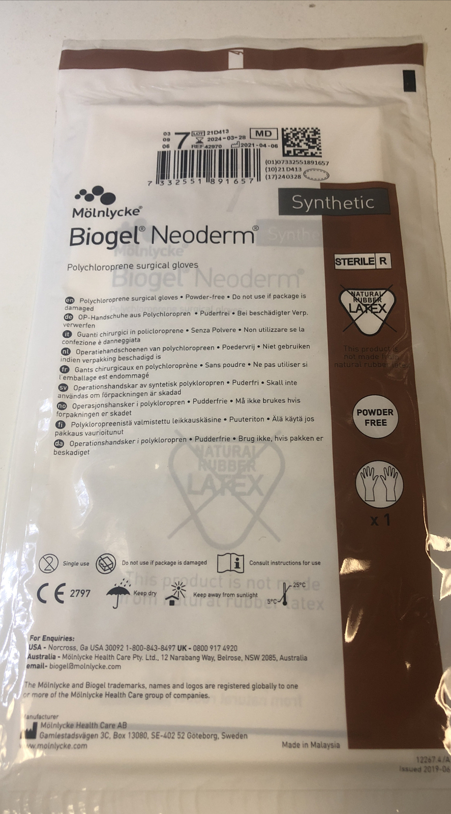 10 PC Molnlycke Synthetic Neoderm size 7