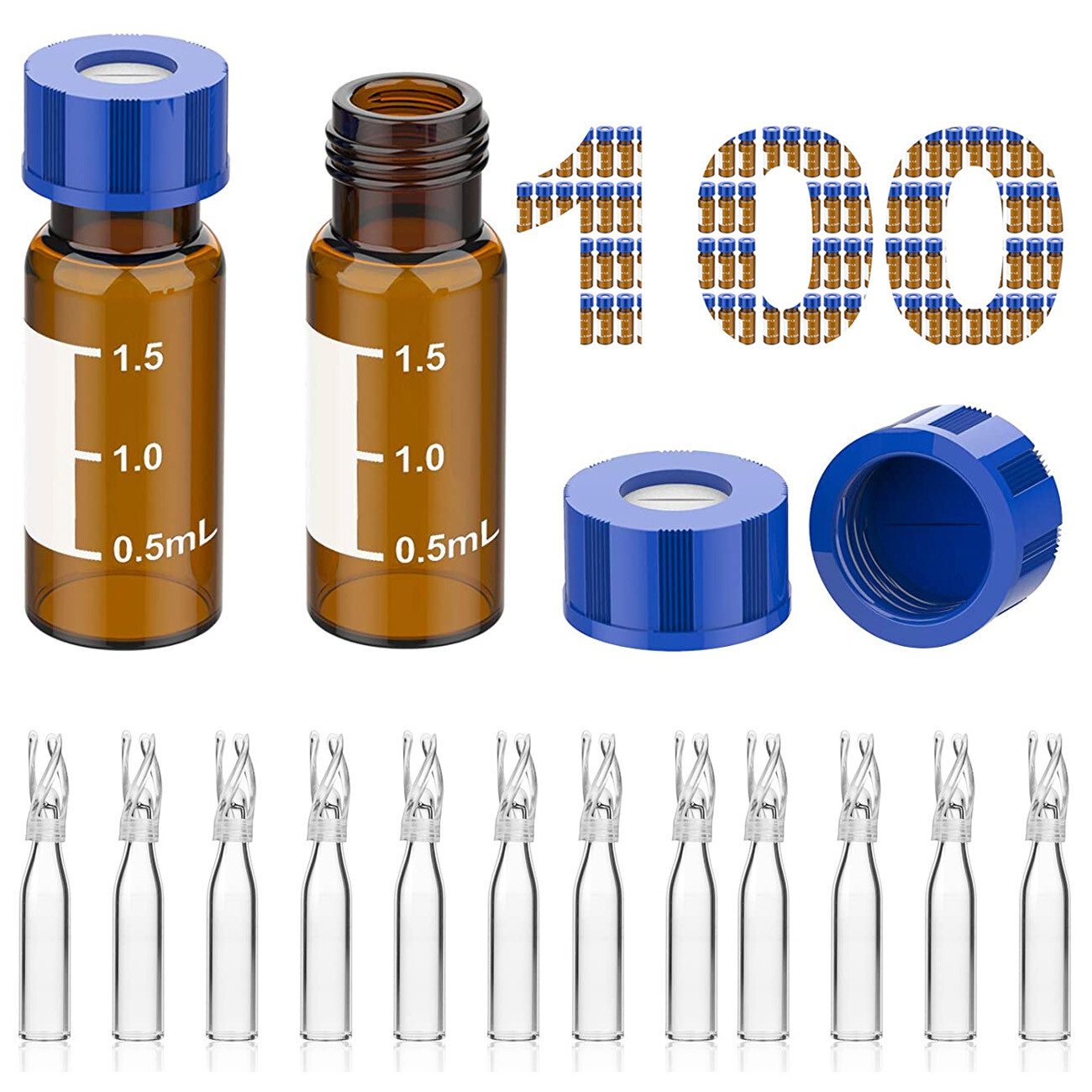 Simpure 2000x 2ml Clear/Amber Autosampler Vials & Screw Caps +250uL Vials Insert