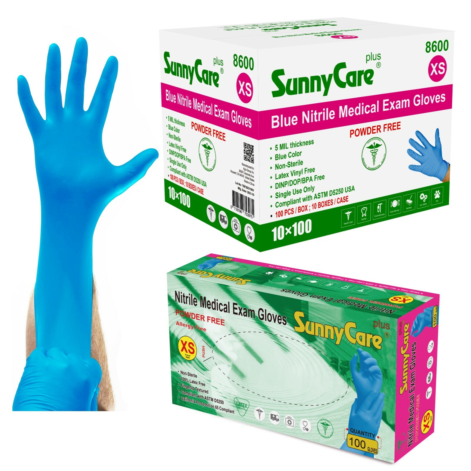 1000 SunnyCare 5.0 mil Nitrile Exam Gloves Chemo-Rated (Non Vinyl Latex) 8600-XS