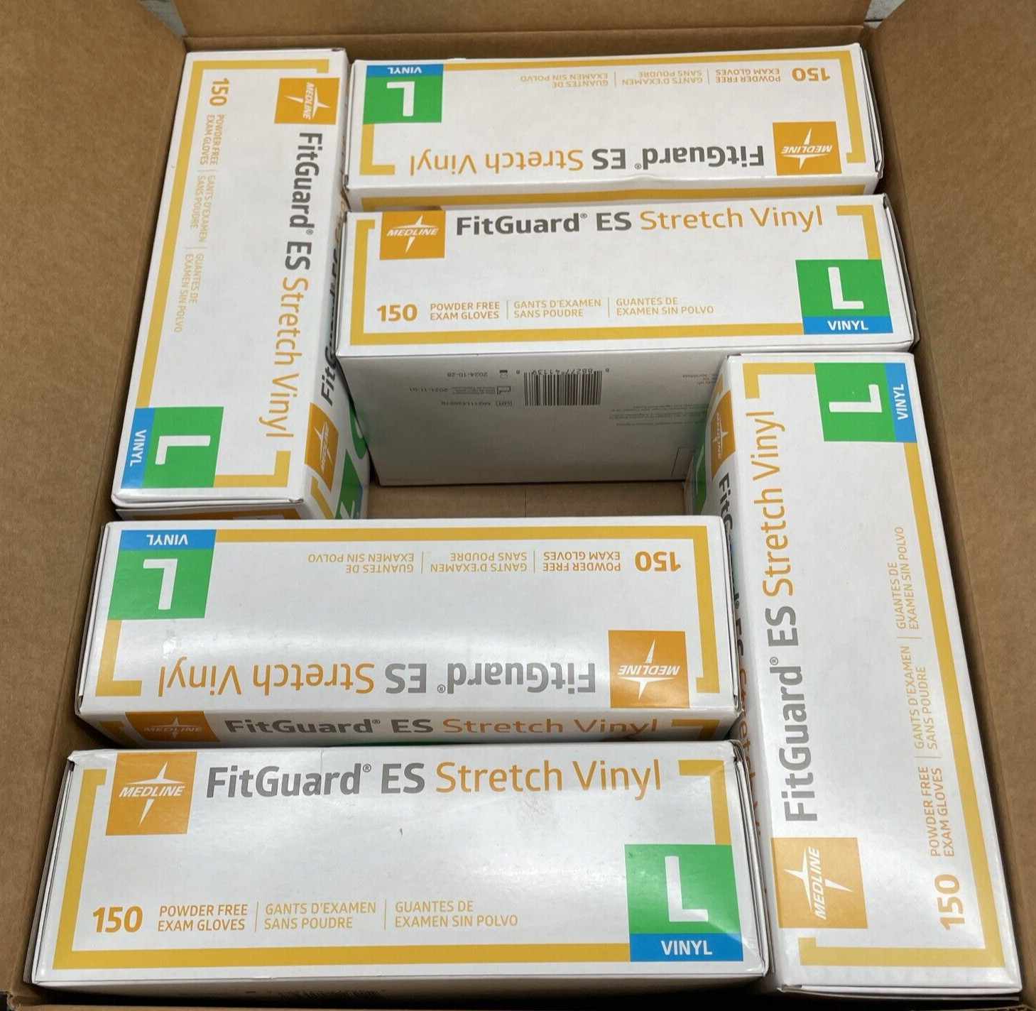 *6 BOXES* MEDLINE FITGUARD ES Stretch Vinyl Exam Gloves Size: LARGE, EXP: 10/24