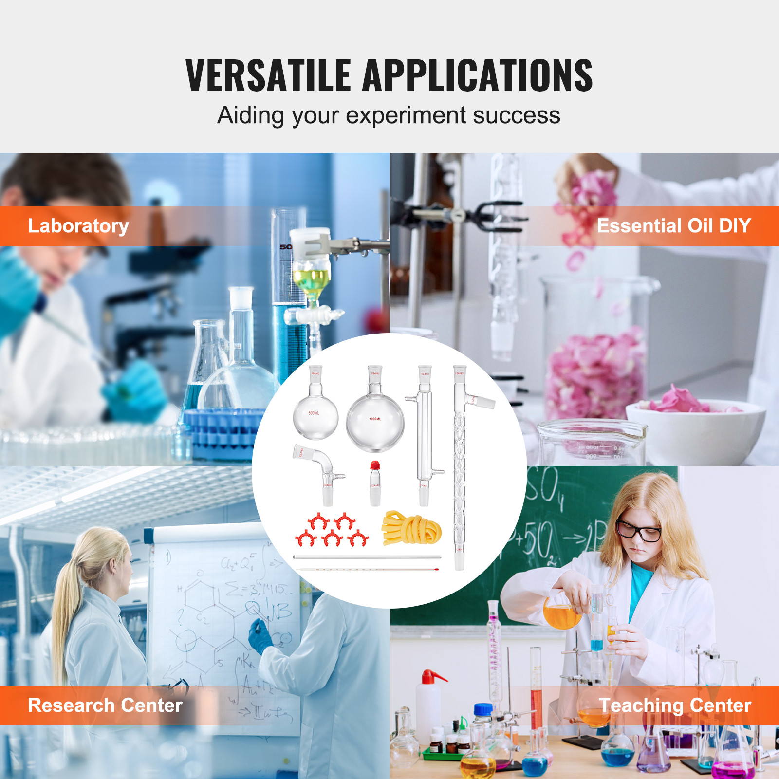 VEVOR Lab Glassware Distillation Kit 1000ml 3.3 Boro 14 pcs Glassware Equipment