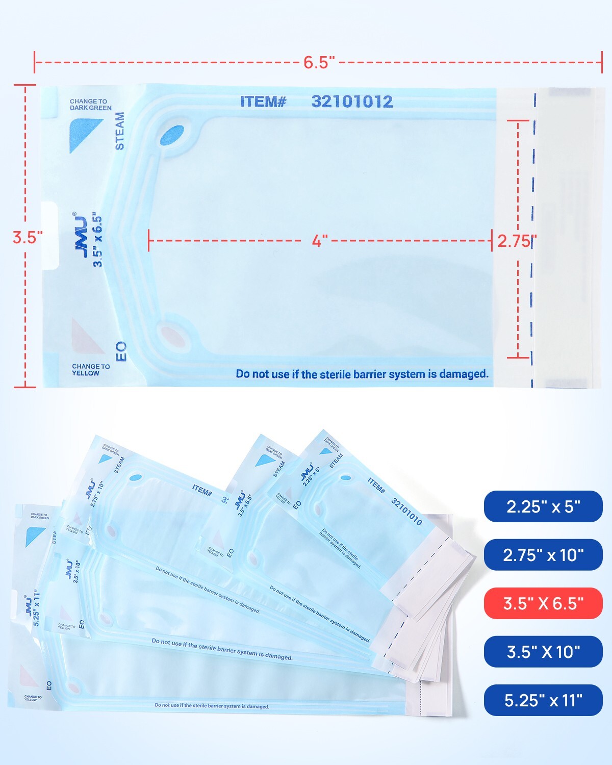 2000/Case JMU Self Sealing Sterilization Pouches Dual Indicator, Size 3.5″x6.5″