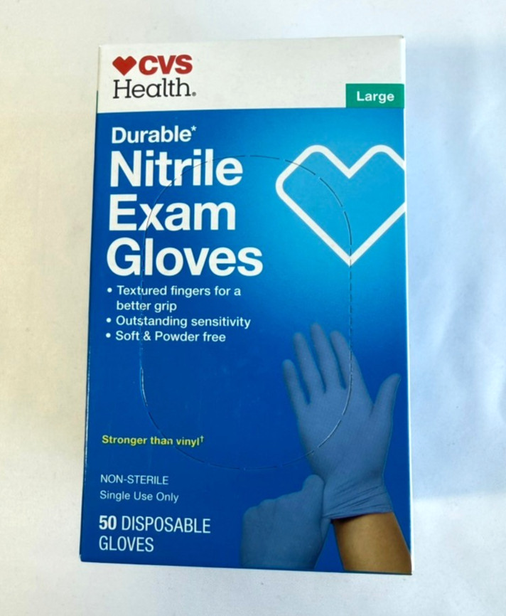 CVS Health Durable Nitrile Exam Gloves Size LARGE 50 Disposable Non-Sterile