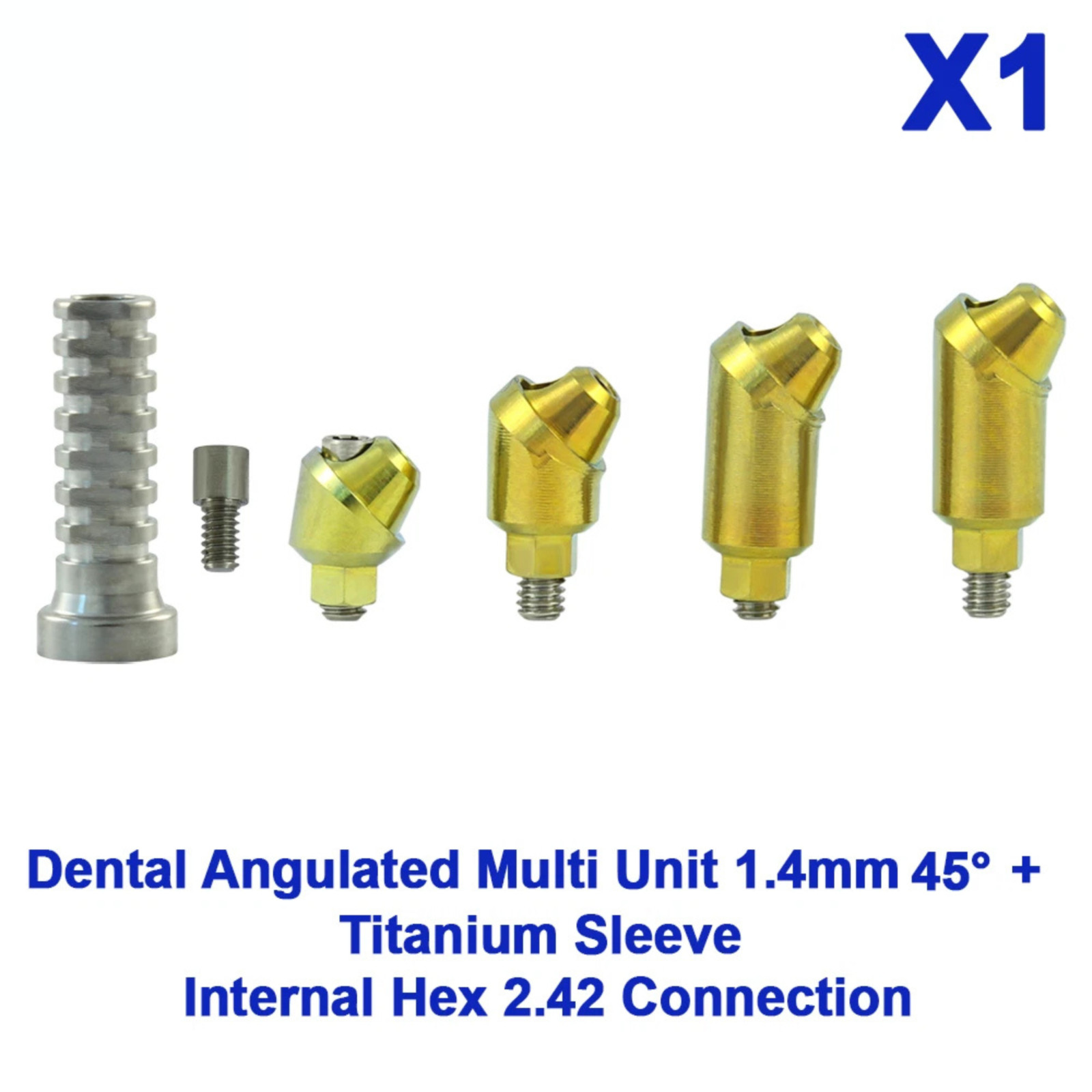 1x Dental Angulated Multi Unit 1.4mm 45° Int Hex 2.42 Titanium Sleeve Set