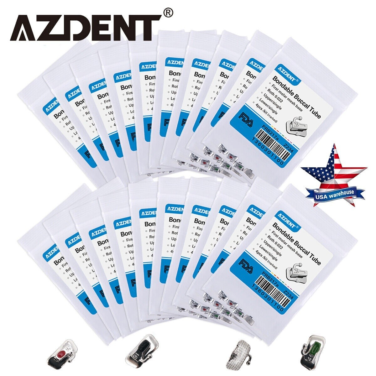 AZDENT Dental Orthodontic Buccal Tubes 1st Molar Roth.022 Bondable Non-conv