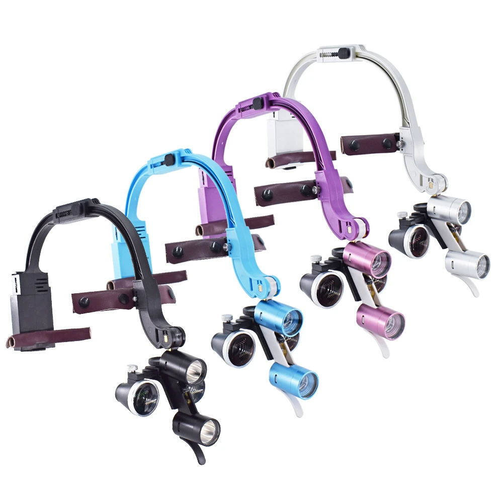 Dental Headband 5W LED Head Light 2 Leds with 3.5X Binocular Loupes + Box Purple