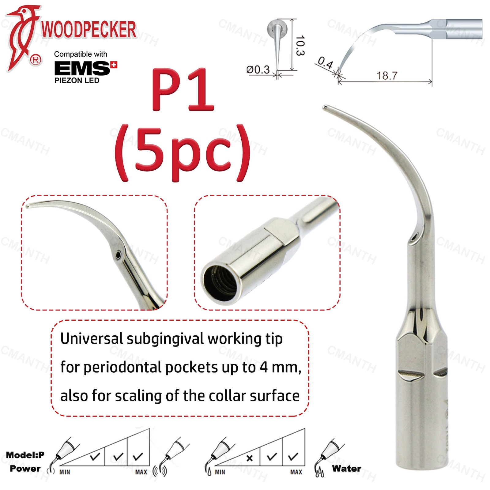 US Woodpecker Dental Ultrasonic Scaling Tips Periodontics Tip Fit EMS UDS Scaler