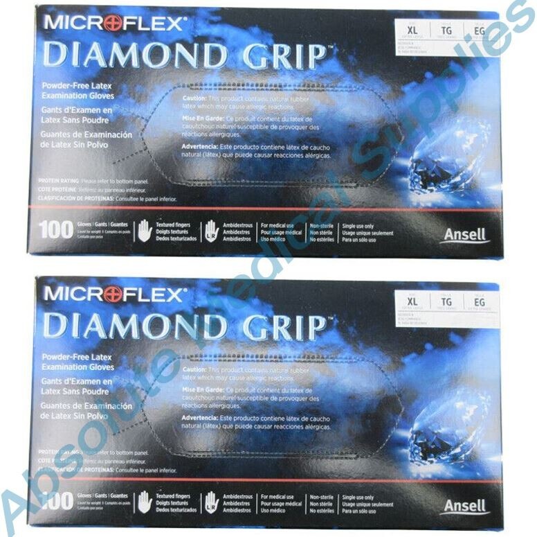 *200-Gloves* MicroFlex Diamond Grip PF Latex Examination X-Large MF-300-XL