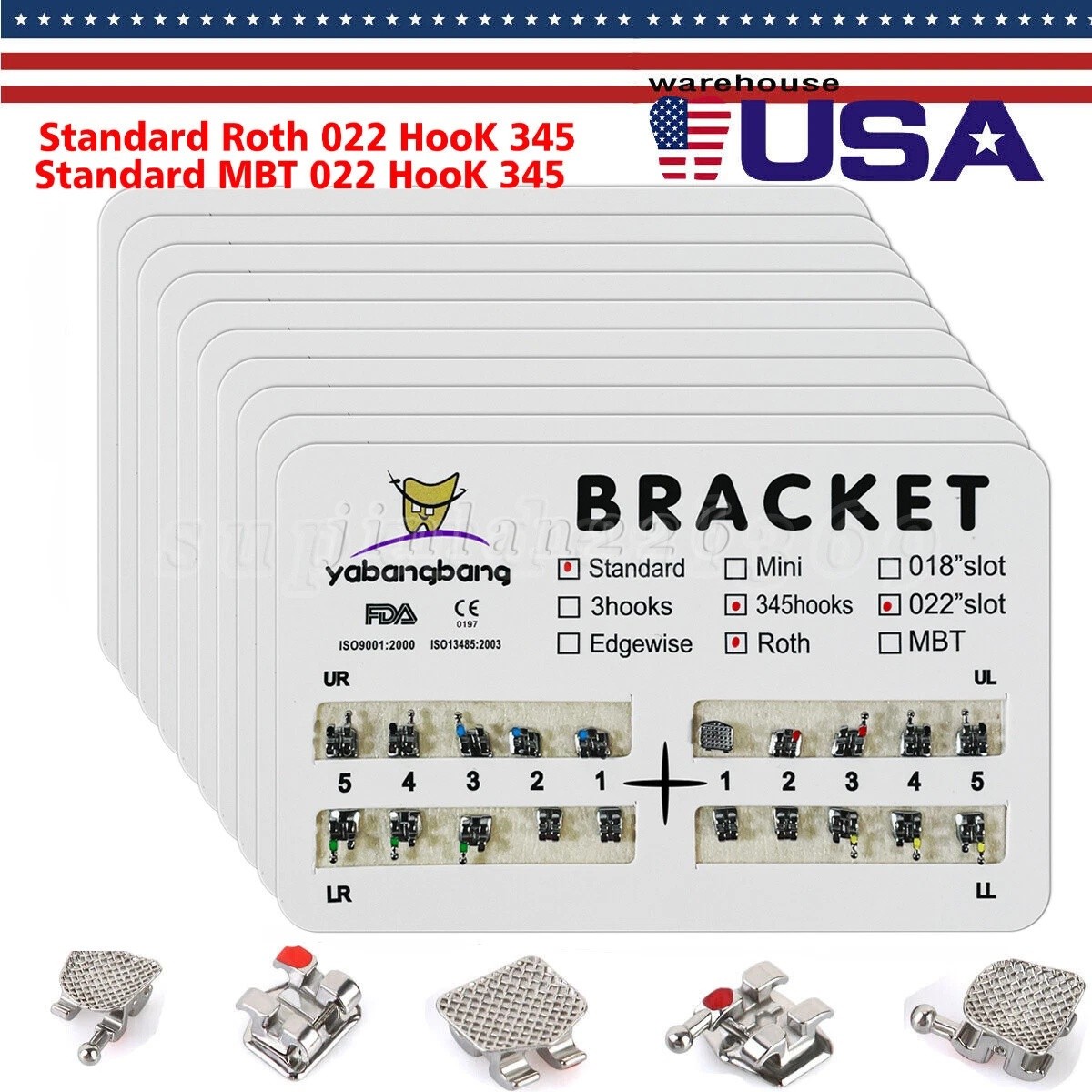 Yabangbang Orthodontic Dental Brackets Braces Mini Standard Roth MBT.022/ Hooks