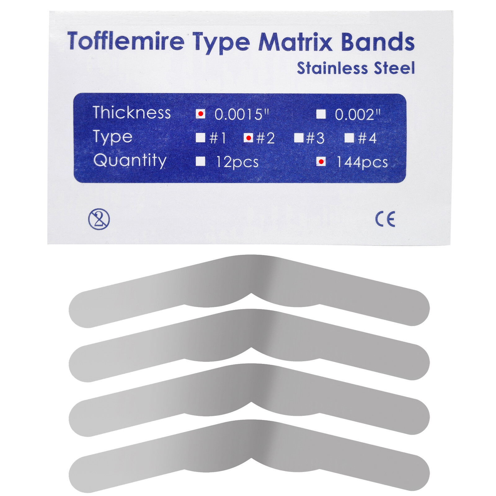 Matrix Band Tofflemire .0015 #1 #2 #3 #4 MOD Adult/Wide/Narrow/Pedo 144/pack FDA
