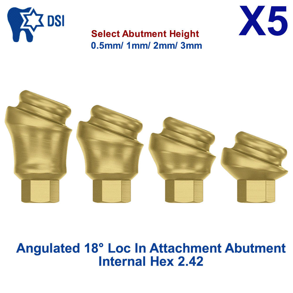 5x Dental Fixture Angulated 18° Loc In Attachment Adapter Head Int Hex 2.42