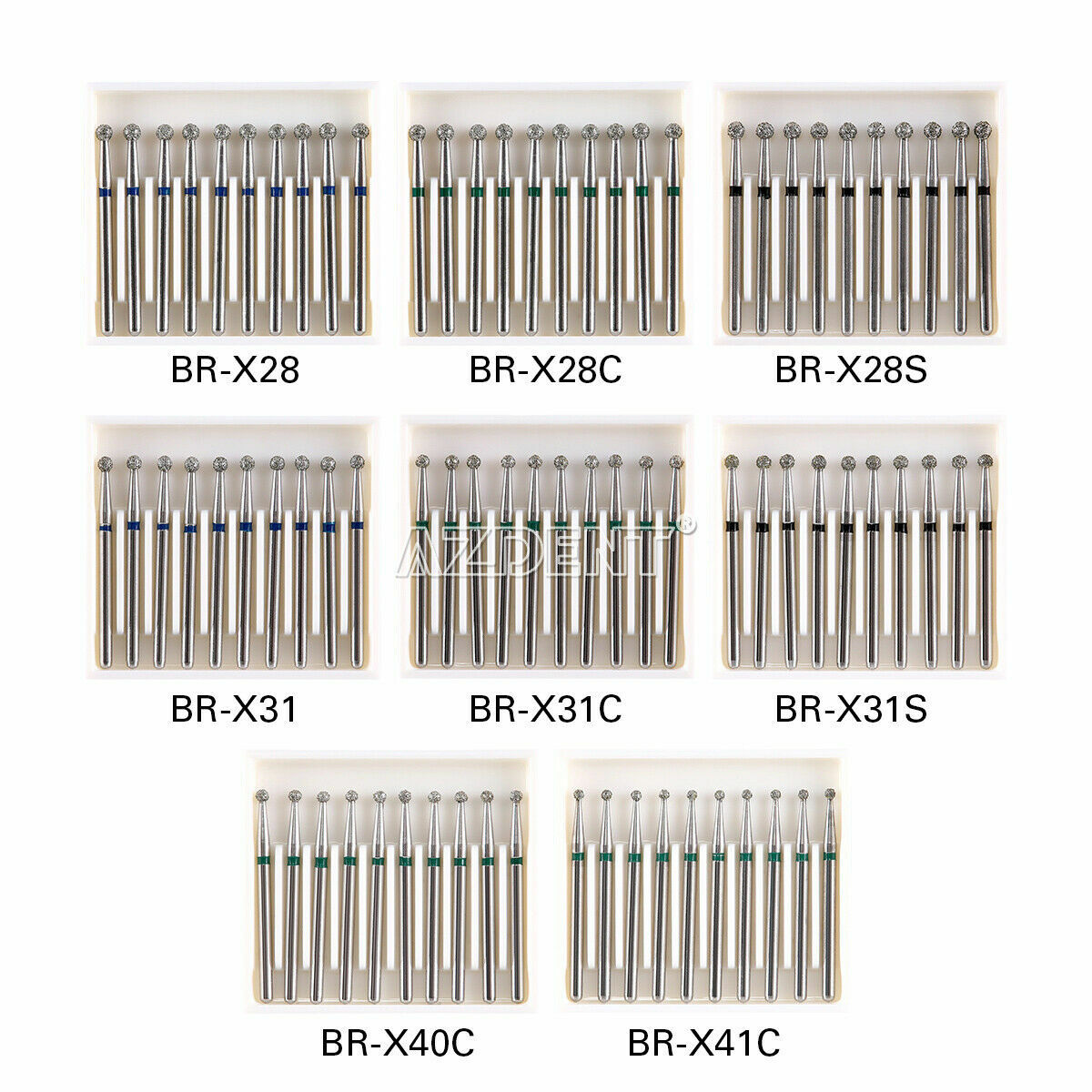 Dental Diamond Bur Ball Round FG XL Green/Coarse,Blue/Super Coarse/Medium,Black