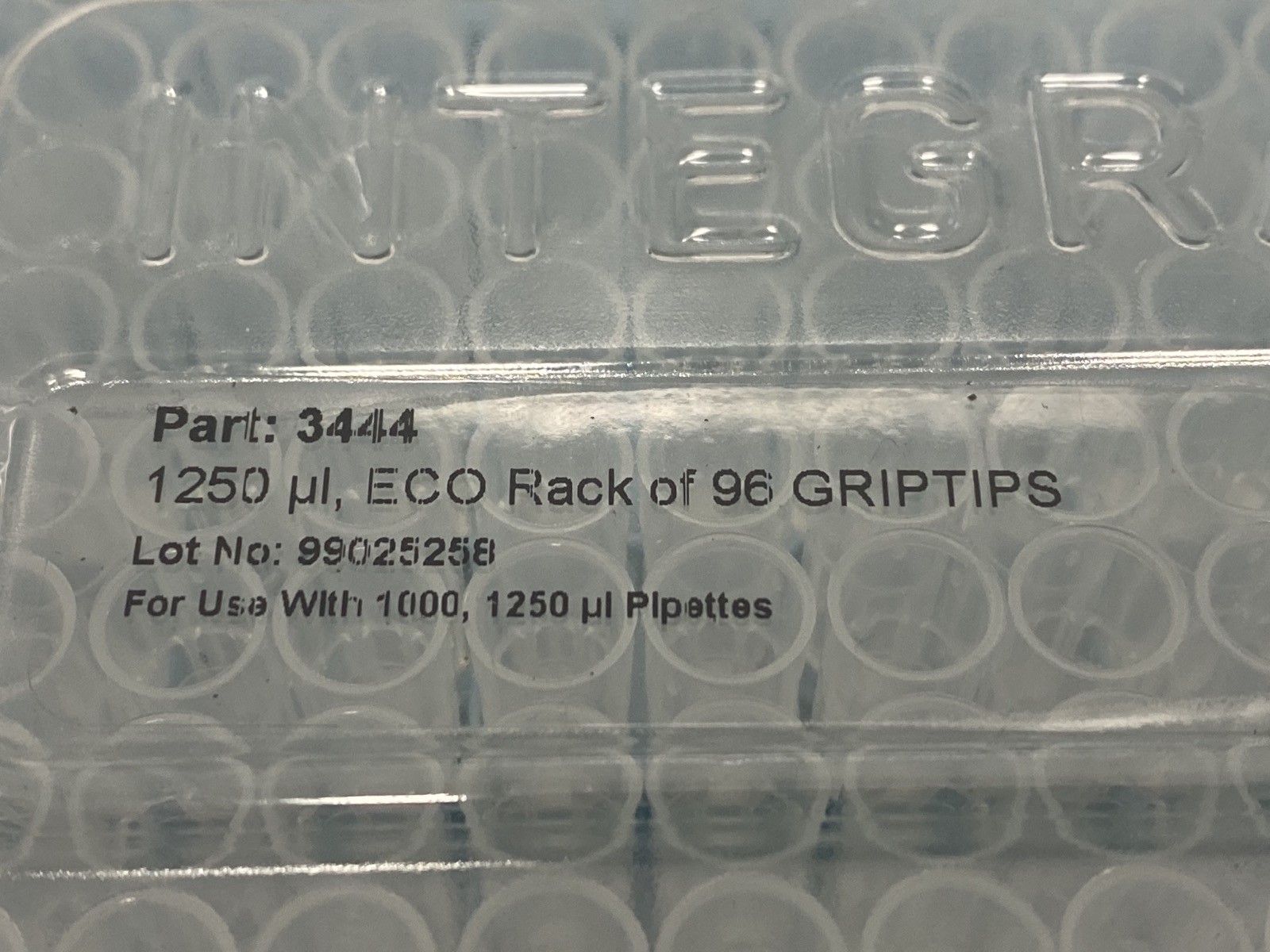 (672) INTEGRA 1250uL GripTip Pipette Tips 7x 96/ECO Rack 3444