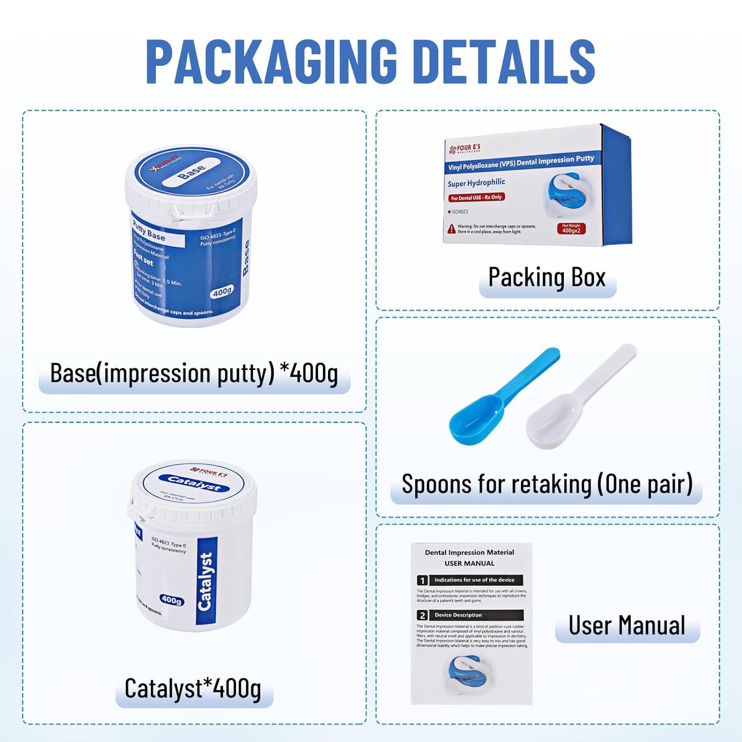 2x 400g (Base + Catalystst) Dental Putty Fast Set PVS VPS Impression Silicon USA