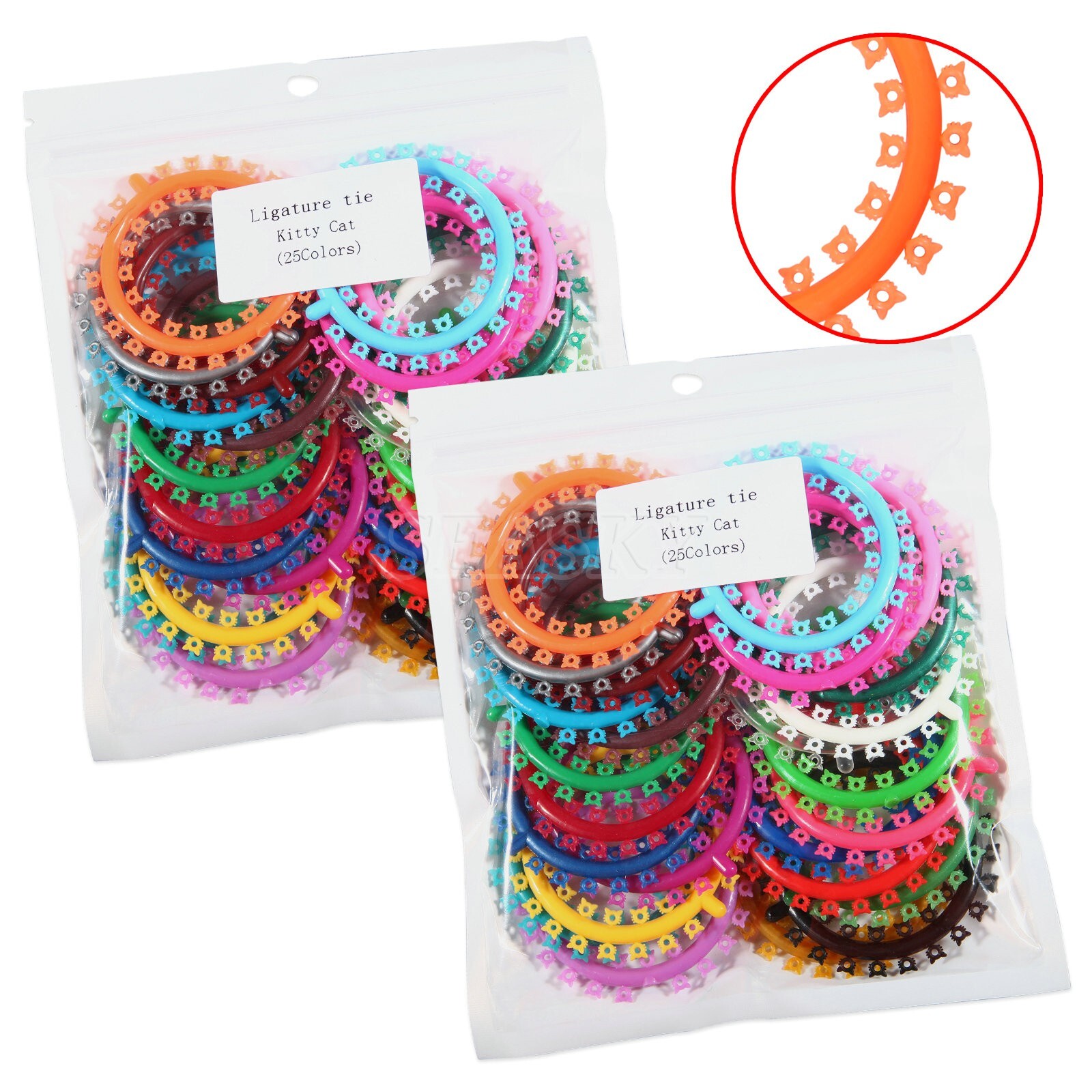 2000 Pcs /2 bags Orthodontic Elastic Rubber Kitty Cat Design Ligature Ties color