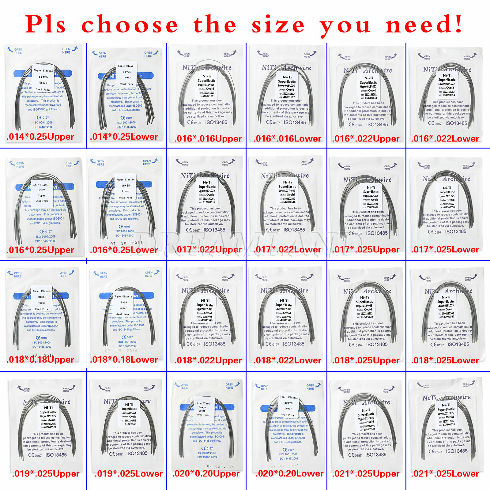 100PCS Dent Orthodontic Niti Rectangular Arch Wire Elastic Ovoid/Oval U & L