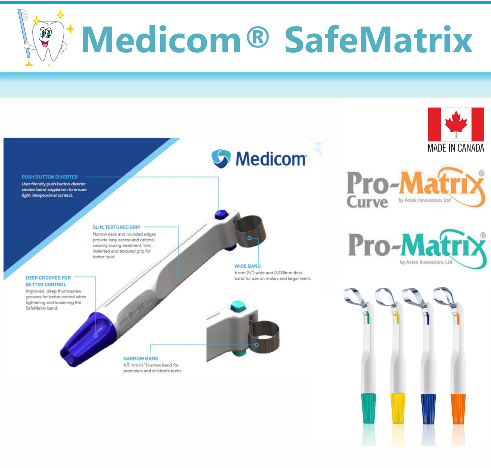 MEDICOM Pro-Matrix BAND Wide, 6.0 mm, Narrow, 4.5mm Dental Matrix Bands, 50/Pk